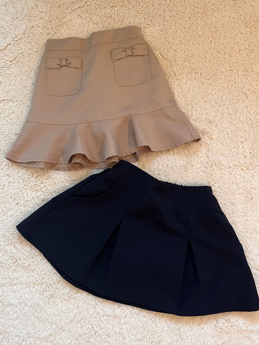 Girls Uniform Beige and Navy Flared Skirts Sz 5/6